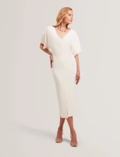 Wide Sleeve Knitted Bodycon Midi Dress