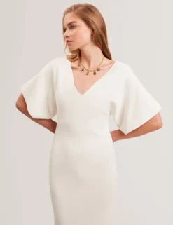 Wide Sleeve Knitted Bodycon Midi Dress