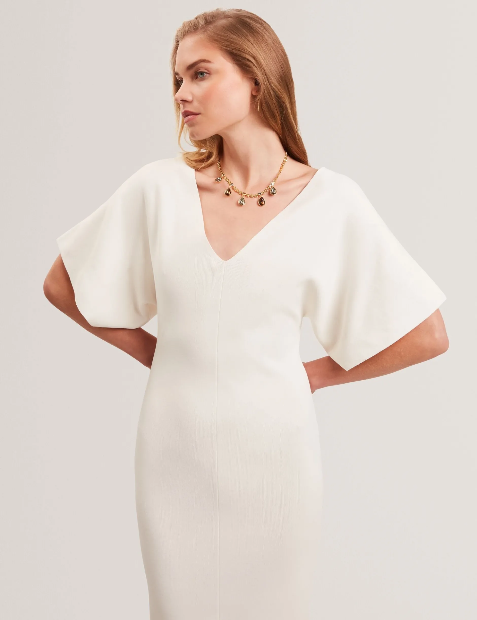 Wide Sleeve Knitted Bodycon Midi Dress