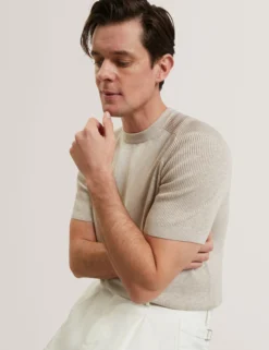 Wool Blend Ribbed Raglan Polo Shirt