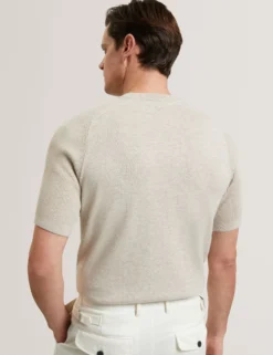 Wool Blend Ribbed Raglan Polo Shirt