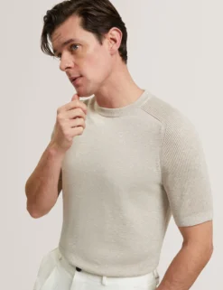 Wool Blend Ribbed Raglan Polo Shirt