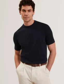 Wool Blend Ribbed Raglan T-Shirt