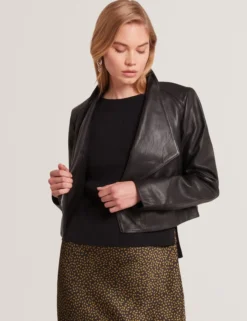 Wrap Front Cropped Leather Jacket