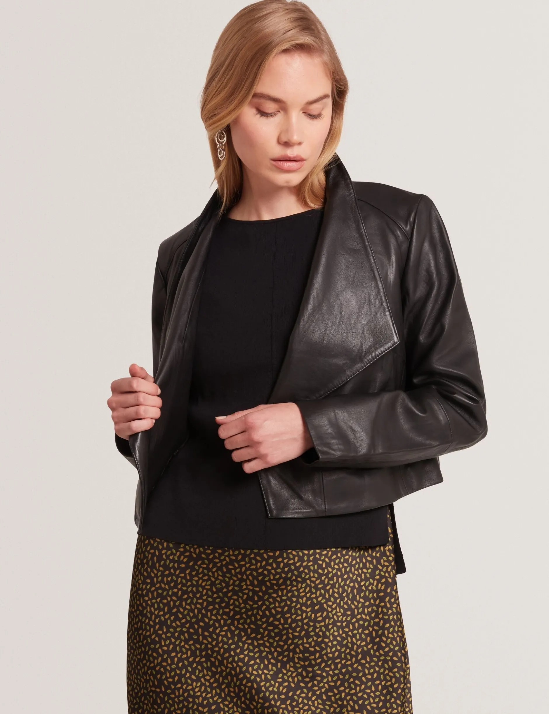 Wrap Front Cropped Leather Jacket