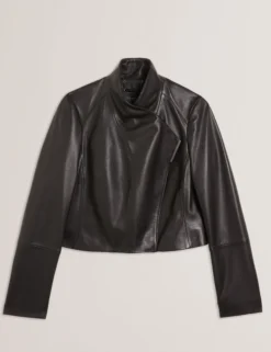 Wrap Front Cropped Leather Jacket