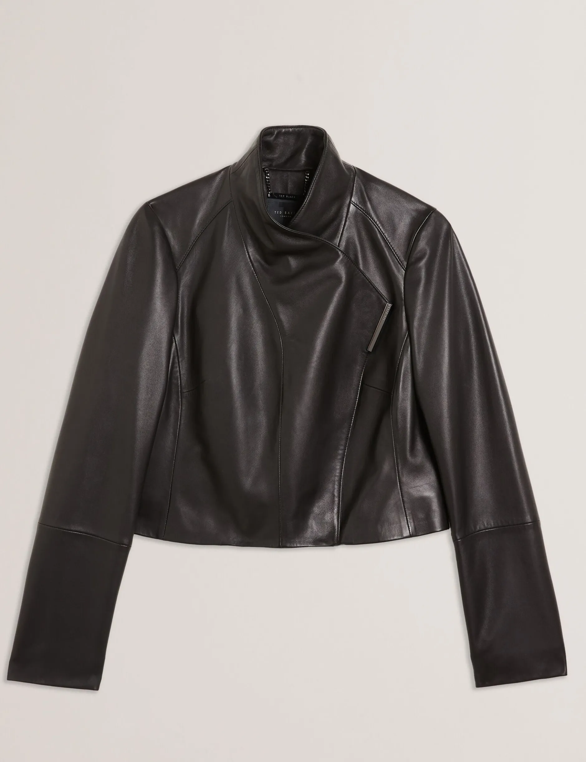 Wrap Front Cropped Leather Jacket