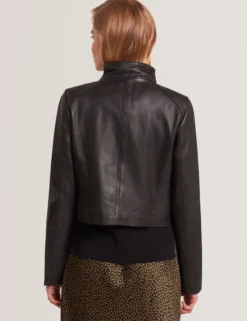 Wrap Front Cropped Leather Jacket