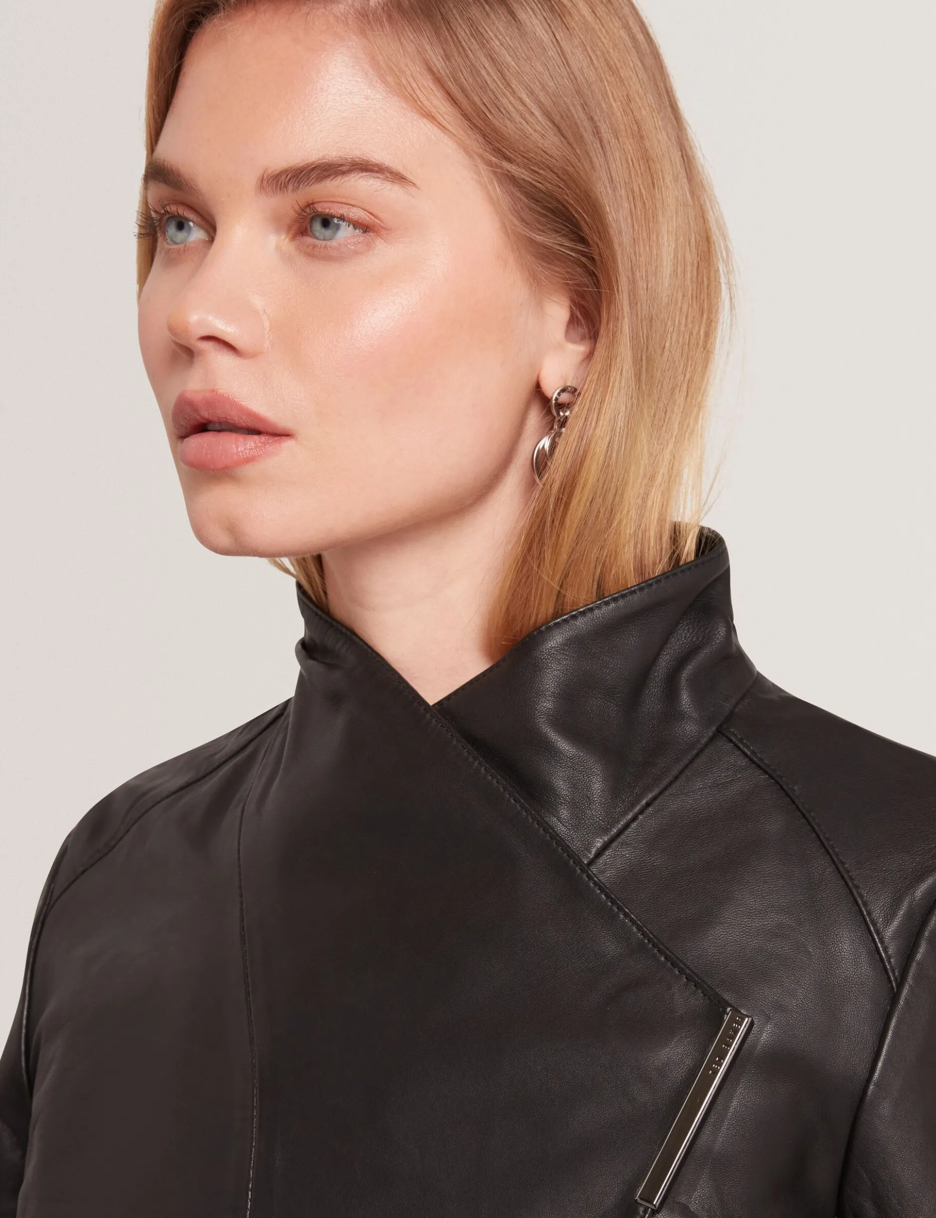 Wrap Front Cropped Leather Jacket