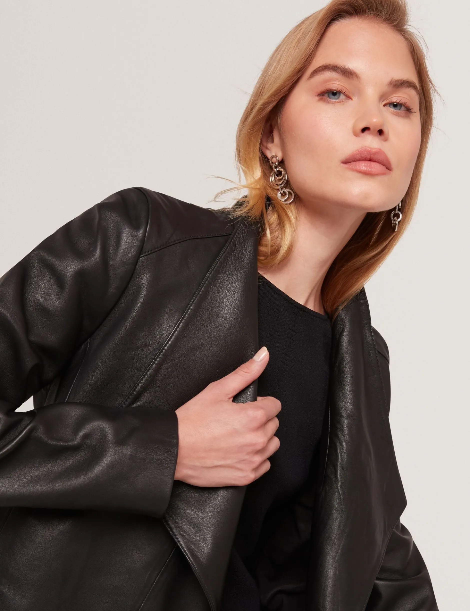 Wrap Front Cropped Leather Jacket