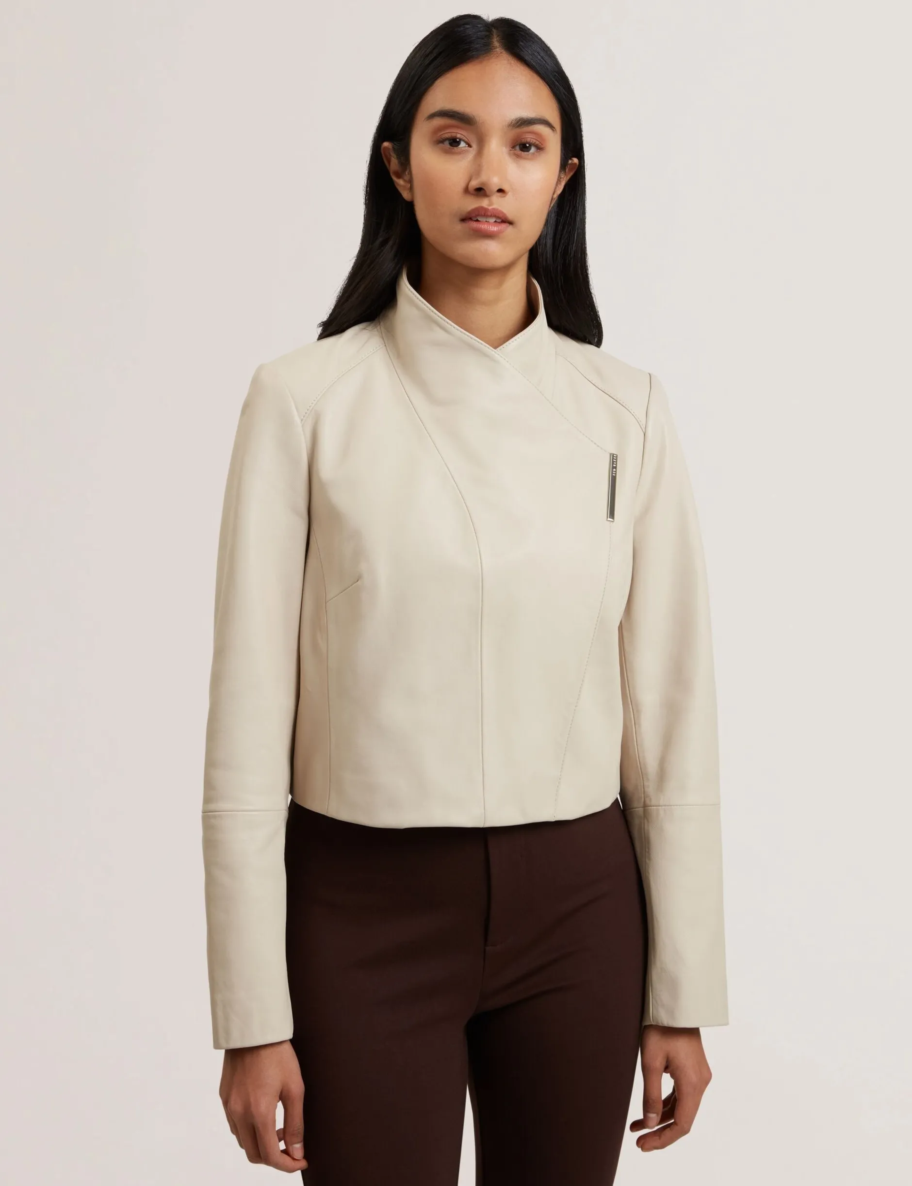 Wrap Front Cropped Leather Jacket