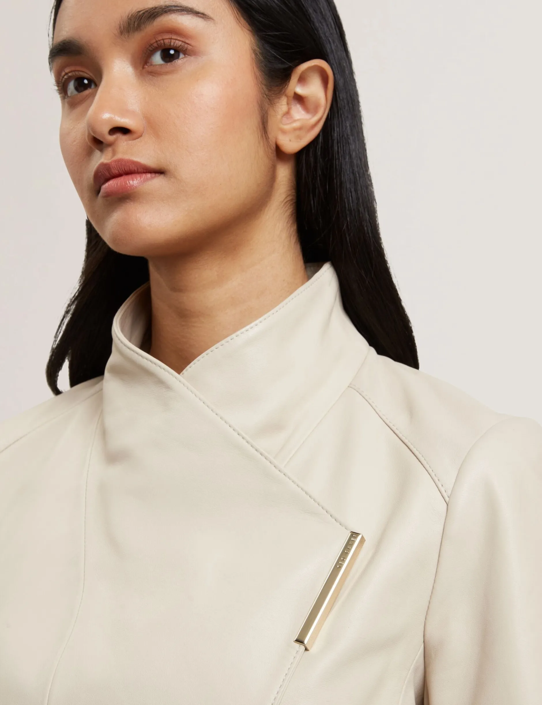 Wrap Front Cropped Leather Jacket