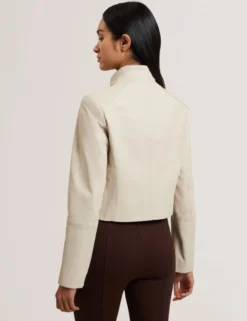 Wrap Front Cropped Leather Jacket