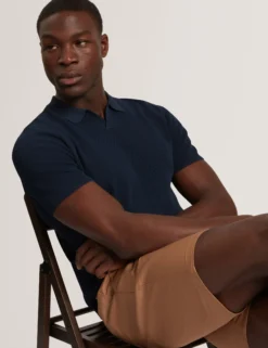 Zig Zag Knit Open Neck Polo