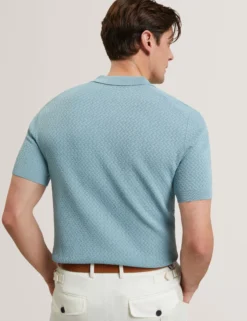 Zig Zag Knit Open Neck Polo