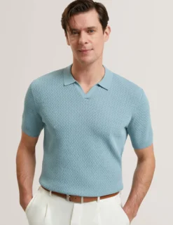 Zig Zag Knit Open Neck Polo