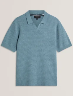 Zig Zag Knit Open Neck Polo