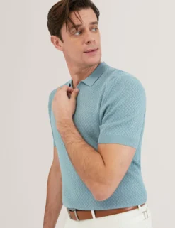 Zig Zag Knit Open Neck Polo