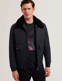 Zip Bomber Jacket With Removable Collar