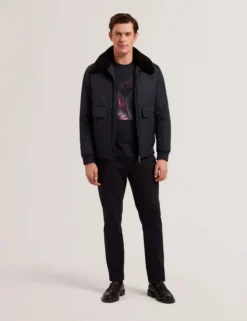 Zip Bomber Jacket With Removable Collar