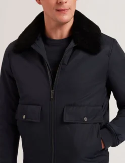 Zip Bomber Jacket With Removable Collar