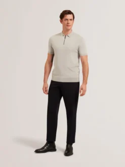 Zip Collar Stretch Knit Polo Shirt