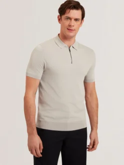 Zip Collar Stretch Knit Polo Shirt