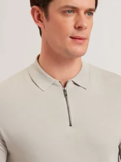 Zip Collar Stretch Knit Polo Shirt