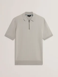 Zip Collar Stretch Knit Polo Shirt